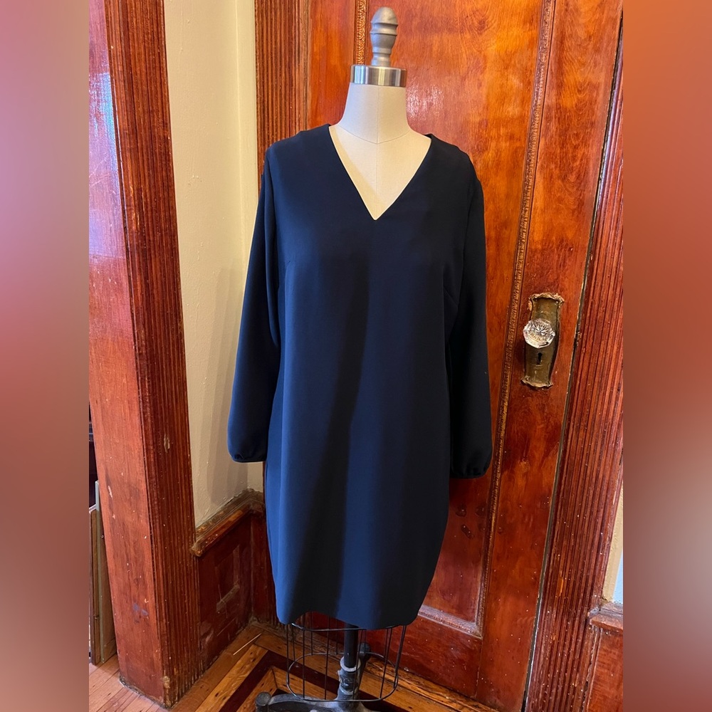 Beautiful Blue Cocktail or Office Dress with Buttoned Sleeve Detail